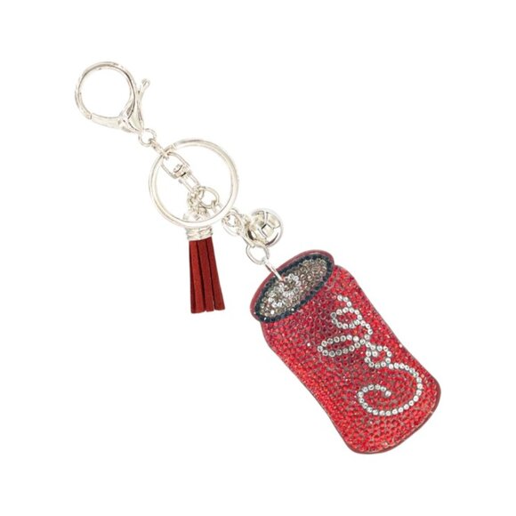 Soda Can Tassel Bling Faux Suede Stuffed Pillow Key Chain Handbag Charm - Picture 2 of 2